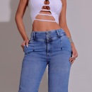 Calça Jeans Feminina Wide Leg Modeladora c/ Elastano Marselha