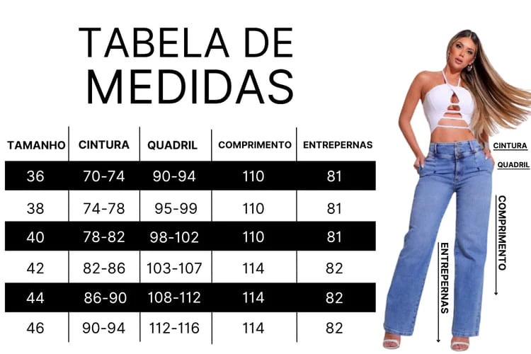 Calça Jeans Feminina Wide Leg Modeladora c/ Elastano Marselha
